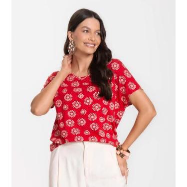 Imagem de Blusa Feminina Estampada Rovitex Vermelho, M, Vermelho