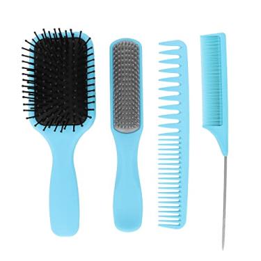 Imagem de CUOFYUNL 4pcs conjunto de pente de cabelo azul pá desembaraçadora escova de cauda para cabelos cacheados longos, grossos e finos