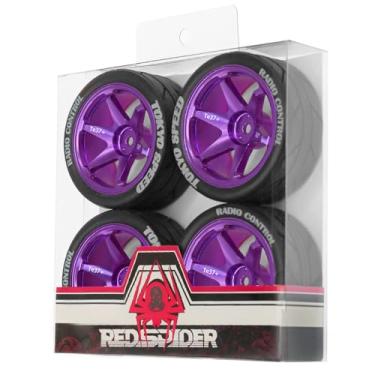 Imagem de REDSPIDER 12mm Hex RC Wheels and Tires Metal Wheel Rims OD2.56'' RC Rally Racing Tyres for Tamiya TT01 TT02 XV01 TA06 A959 PTG2 HPI KYOSHO PTG2 Traxxas 1:10 Street Touring Drift Car (Purple)