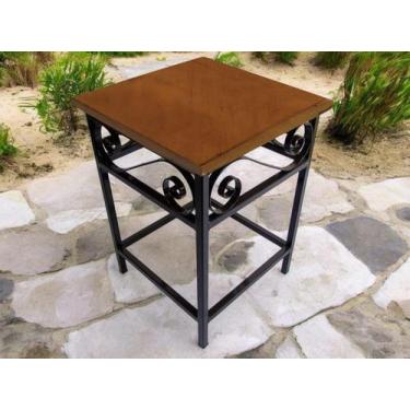 Imagem de Banco Banquinho de Ferro e Madeira Rústico com assento em Madeira Maci