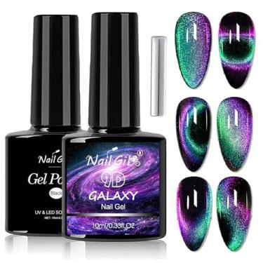 Imagem de Esmalte de gel Cat Eye, esmalte de gel olho de gato 9D, esmalte magnético Galaxy Chameleon com duas cores de mudança UV de imersão para salão profissional e manicure DIY - verde e roxo, A03