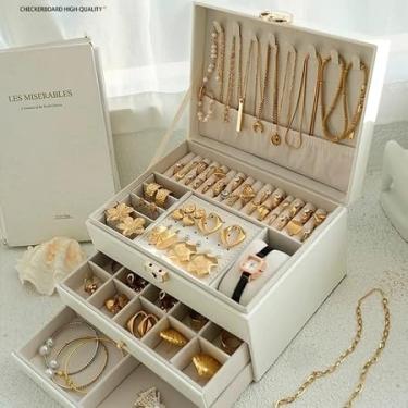 Imagem de Porta Joia Caixa Organizadora De Jóias Feminina Em Couro Com Duas Camadas/Anéis/Colar Fecho(BRANCO/3077)