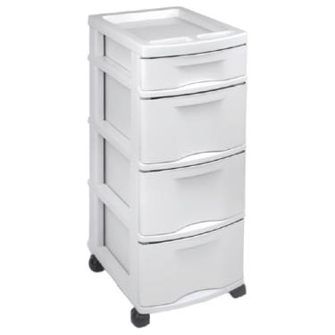Imagem de Gaveteiro Organizador de Plástico com 4 Gavetas e Rodinhas – Carrinho Multiuso para Casa e Escritório(Branco)