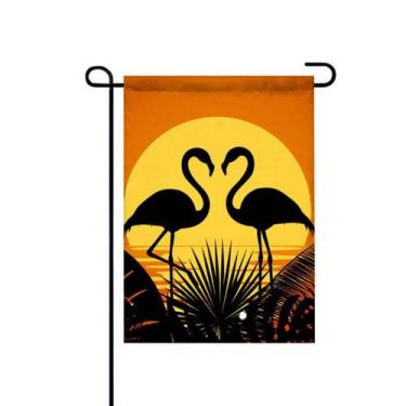 Imagem de Bandeira de jardim Flamingo Sunset 30x45cm Poliéster de dupla face - y