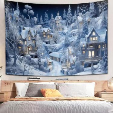 Imagem de Tapeçaria para pendurar na parede Winter Snow Village 150x130cm de pel