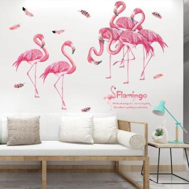Imagem de Adesivos de parede Romantic Pink Flamingo PVC autoadesivos - yiweisai