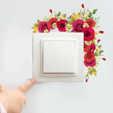 Imagem de Adesivos de parede Rose Flower Switch Creative Floral Vinyl - yiweisai