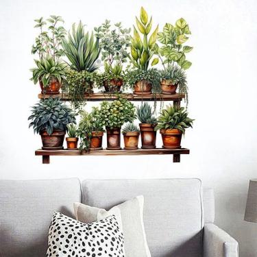 Imagem de Adesivos de parede Green Plant Shelf PVC 30x60cm 2 folhas - yiweisai