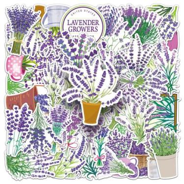 Imagem de Adesivos de flor de lavanda, 50 peças Aesthetic Cartoon Botanical - yi