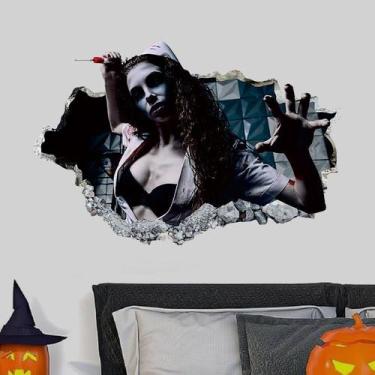 Imagem de Adesivos de parede Horror Zombie Nurse 3D Broken Wall Effect - yiweisa