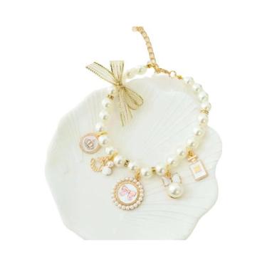 Imagem de Colar De Pérolas E Strass Para Gatos E Cães, Coleira Com Laço Para Ani