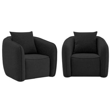 Imagem de Kit 02 Poltronas Decorativas Sala De Estar Recepção Florença Linho - Doce Sonho Móveis Preto