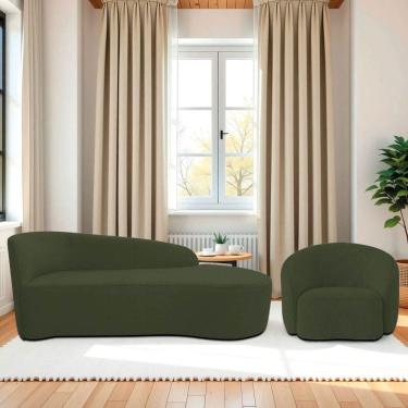 Imagem de Kit Divã Recamier Orgânico França 160cm Lado Direito E Poltrona Amore Linho Verde