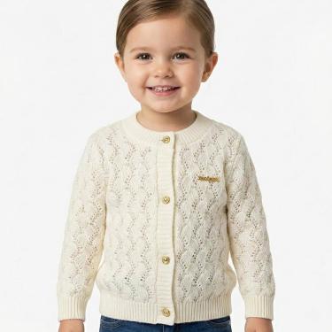 Imagem de Casaco Trabalhado Tricô Kids Textura Folha Off White Pérola