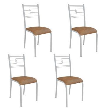 Imagem de Kit 4 Cadeiras Ella Estrutura em Aço Branco e Tecido Jambo - Casa e Co