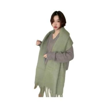 Imagem de Cachecol De Luxo Feminino Em Cashmere Com Design Xadrez Arco-Íris, Gro