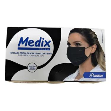 Imagem de Mascara Descartavel Medix Tripla Preta Com 50 Hospitalar