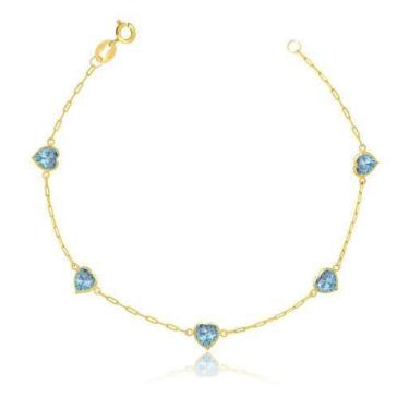 Imagem de Pulseira Feminina Ouro 18k Pedras Coração De Zircônia 5mm - Paulistana