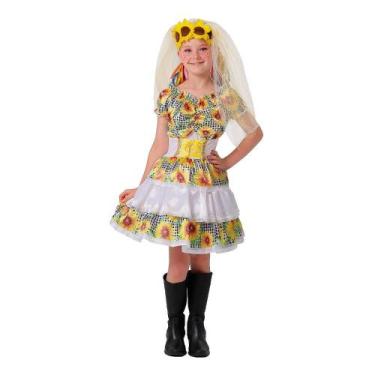 Imagem de Vestido Noiva Caipira Infantil Feminina Com Espartilho e Véu - Fantasi
