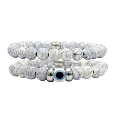 Imagem de Kit C/02 Pulseiras de Bolinha Olho Grego Branco (16cm)