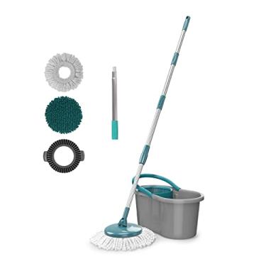 Imagem de Kit Mop Giratorio Fit + 3 refis extras (Microfibra, Tira Pó, Limpeza Pesada) + 1 cabo extensor, KIT0327, Flash Limp, Cinza