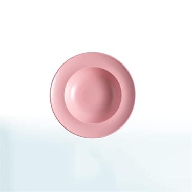 Imagem de GUIPAIHAI Tigela de cerâmica de 22,86 cm para sopa, macarrão, utensílios de jantar domésticos, prato redondo profundo, utensílios de mesa para refeições principais (cor: rosa)
