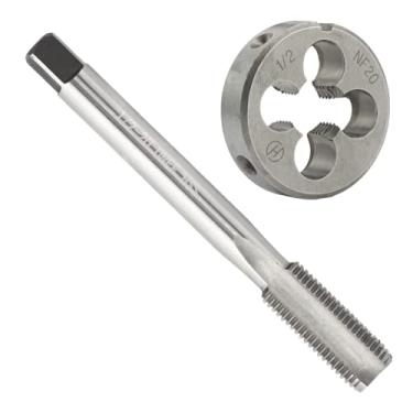 Imagem de Aceteel Conjunto de torneira e matriz 1/2"-20 UNF HSS de 1/2 x 20 UNF rosca de máquina e rosca redonda morrem à direita
