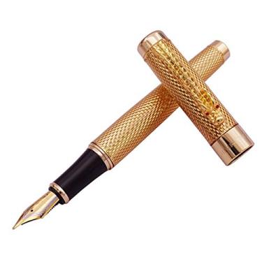Imagem de Gullor Caneta-tinteiro com olhos de cristal vermelhos e dragão dourado da Jinhao com conversor de tinta estilo push in