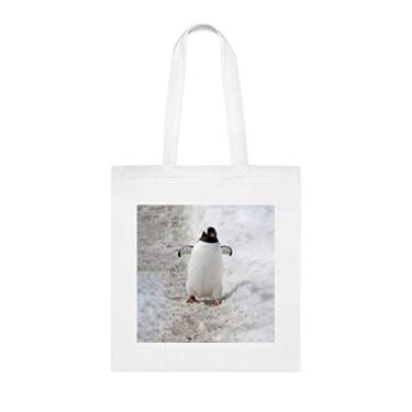 Imagem de Sacola de pinguim Gentoo, presente de pinguim Gentoo, bolsa de ombro pinguim Gentoo, bolsas reutilizáveis de pinguim gentoo, ideia de presente de cesta de Natal de aniversário, presente para ela, presente para ele, bolsa feminina, Branco