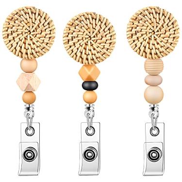 Imagem de 3 peças de silicone com contas de crachá carretel retrátil para crachá de identificação clipe de crachá para enfermeira carretel de crachá de identificação com contas para professores estudantes, mate