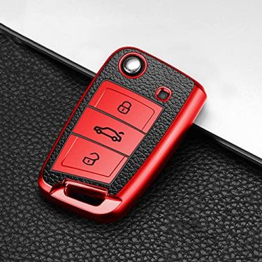 Imagem de YJADHU Chaveiro de capa de chave de carro em TPU, apto para Volkswagen VW Golf 7 MK7 Tiguan mk2 para Skoda Octavia A7 Kodiaq 2017 2018 2019, vermelho