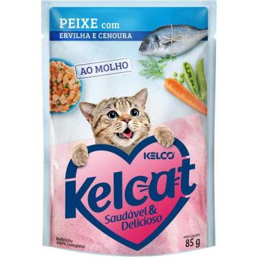 Imagem de Ração Úmida Kelcat Sachê Peixe, Ervilha e Cenoura - 85 g
