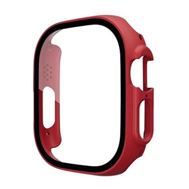 Imagem de MAALYA Capa de vidro para Apple Watch case 49mm Acessórios All-Around PC Protetor de tela Capa Temperada Apple Watch Ultra Case (Cor: Vermelho, Tamanho: Ultra 49mm)