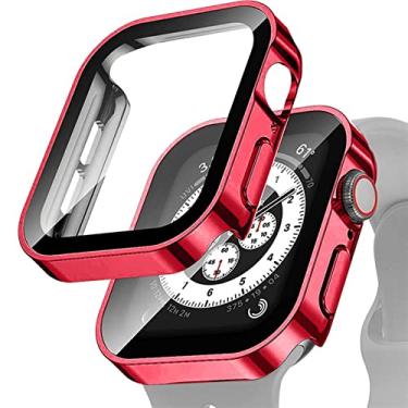 Imagem de MAALYA Caixa de relógio à prova d'água vidro temperado para Apple Watch Serie 8 7 Capa 40mm 44mm 41mm 45mm Protetor de borda reta IWatch 6 SE 5 4 (Cor: Vermelho chapeado, Tamanho: 42MM)