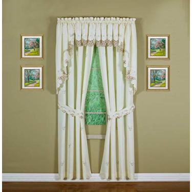 Imagem de Today's Curtain Verona Verona Par de painel de janela bordado reverso, 150 cm, Ecru/Rosa