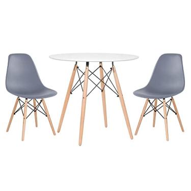 Imagem de Loft7, Conjunto - Mesa Eames 80 cm branco + 2 cadeiras Eames Eiffel Dsw cinza escuro