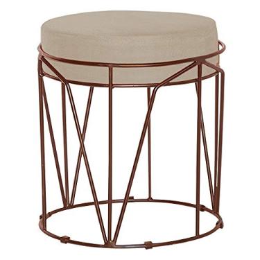 Imagem de Puff Decorativo Sala de Estar Base Bronze Chloe Veludo Bege - Gran Belo