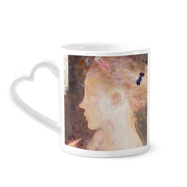 Imagem de Caneca para pintura a óleo XJJ Side Beauty Girl Caneca de café cerâmica copo de coração de vidro