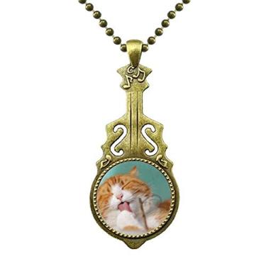 Imagem de DIYthinker Colar com listras amarelas para gatos e animais de estimação com pingente de música de guitarra antiga