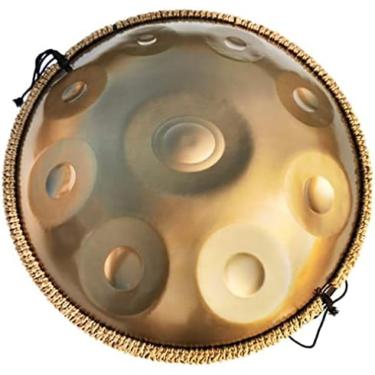 Imagem de Instrumento De Tambor Handpan Em Ré Menor, Tambor De Aço Handpan De 432 Hz 9 Notas De 22 Polegadas ''Gold Performer'' Com Suporte Handpan, Estojo Handpan, Baquetas Duráveis ​​e Pano Sem Poeira Par