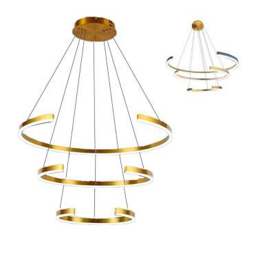 Imagem de  Lustre Pendente Luminaria Arco Aneis 94W Perfil Dourado Sala De Estar Quarto Casa Sala...