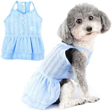 Imagem de Zunea Vestidos de verão para cães pequenos camisola de menina vestido de verão com pérolas algodão macio respirável vestido de cão elegante colete camisas saia roupas para animais de estimação roupas