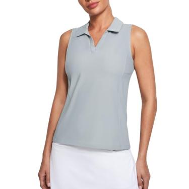 Imagem de Heathyoga Camiseta feminina de golfe regata de golfe para mulheres camisas polo tênis sem mangas camisas de golfe para mulheres secagem rápida, Cinza, M