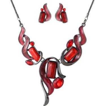 Imagem de Mycitta Conjunto de joias volumosas vintage retrô flor de folha floral geométrico boêmio boho babador colar conjunto de brincos moda bijuteria para mulheres meninas festa de casamento formatura , Resina Zinco, Zircônia cúbica