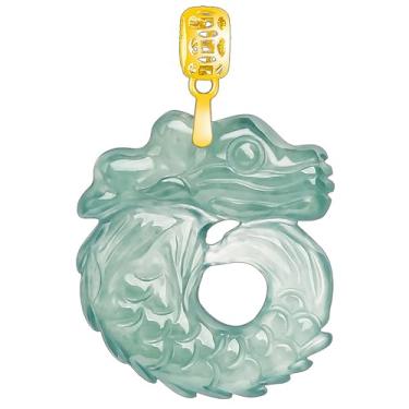 Imagem de Jade Peixe Dragão Colar Pingente 2024 Talismã Zodíaco Animal 9A Água Azul Jade Chakra Pedra Preciosa Cristal Riqueza Neckalce Corrente de Prata Pura Joias Vintage Prosperidade Positividade Sorte Dinhe