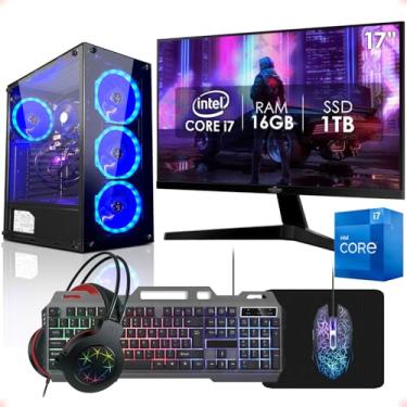 Imagem de PC Gamer Completo Intel Core i7 16GB SSD 1TB Monitor 17" Kit Gamer Fonte 400W Strong Tech