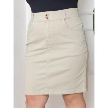 Imagem de Saia  jeans Evangélica Sarja Plus Size Cintura Alta Bege - Bellamari J