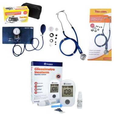 Imagem de Kit com esfigmomanômetro esteto completo azul - Premium