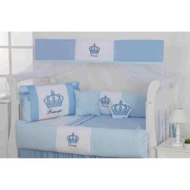 Imagem de Kit de berço quarto de bebe bordado completo doce nuvem com mosquiteir