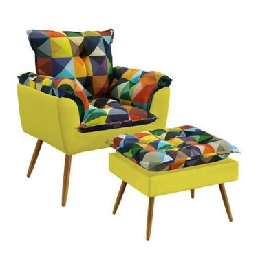 Imagem de Poltrona Opala com Puff Lunar Suede Estampado Colorido com Amarelo Ara